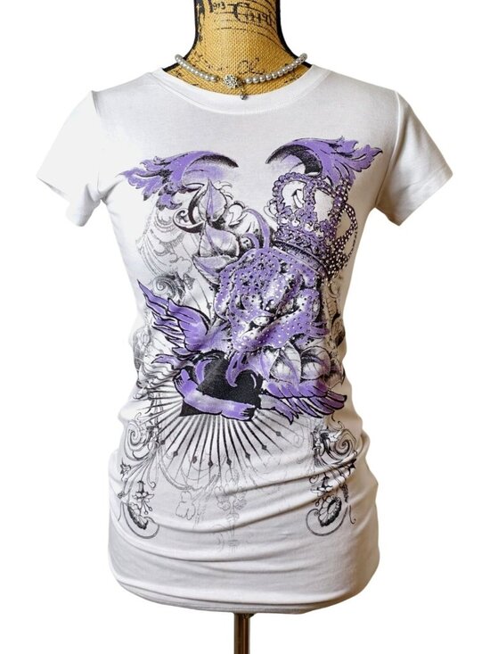 Hip Jeans Other - Y2K Hip Jeans Girls L White Tee Purple Graphic Rhinestones Crown Hip Hop Grunge